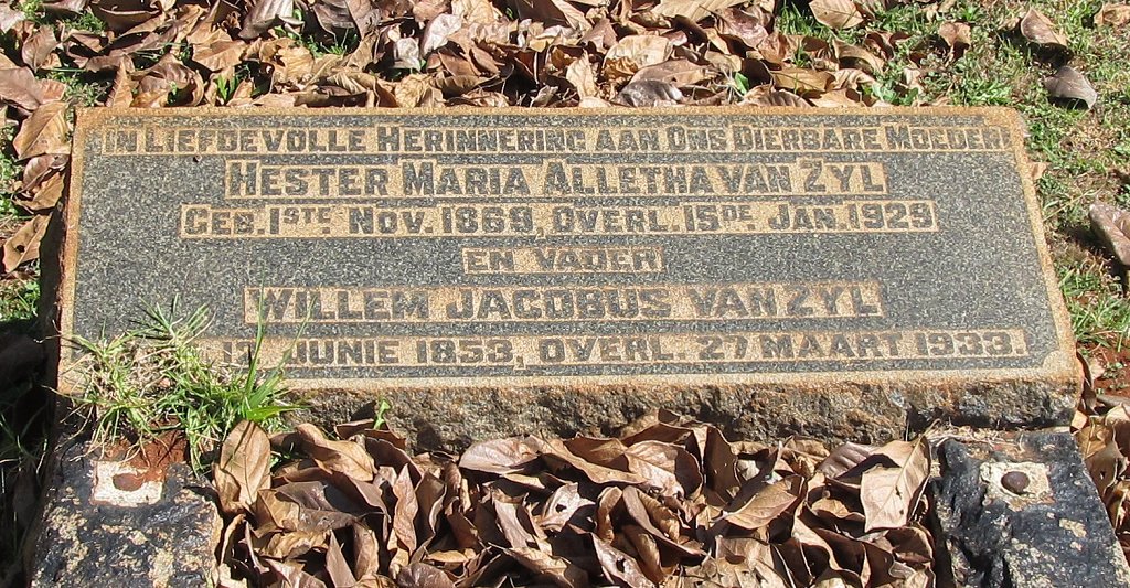 ZYL Willem Jacobus, van 1853-1933 &amp; Hester Maria Alletha 1869-1929
