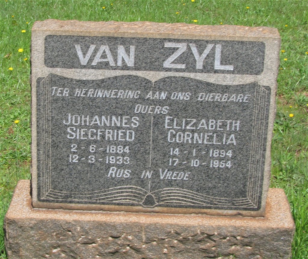 ZYL Johannes Siegfried, van 1884-1933 &amp; Elizabeth Cornelia 1894-1954