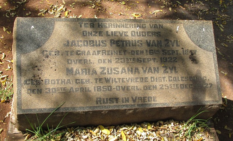 ZYL Jacobus Petrus, van 1847-1922 &amp; Maria Zusana BOTHA 1850-1927