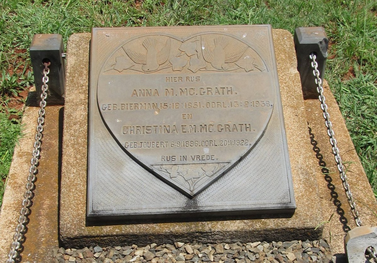MCGRATH Anna M. nee BIERMAN 1851-1938 :: MCGRATH Christina E.M. nee JOUBERT 1896-1922