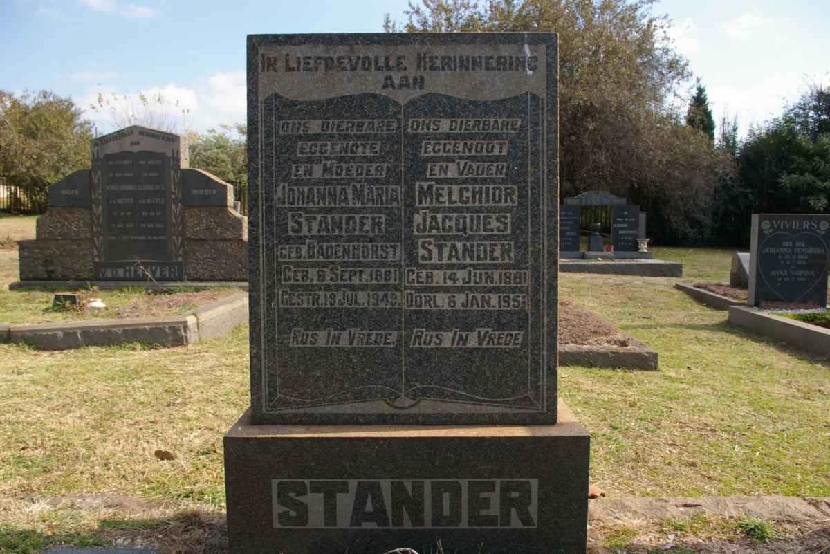 STANDER Melchoir Jacques 1881-1951 &amp; Johanna Maria BADENHORST 1881-1949