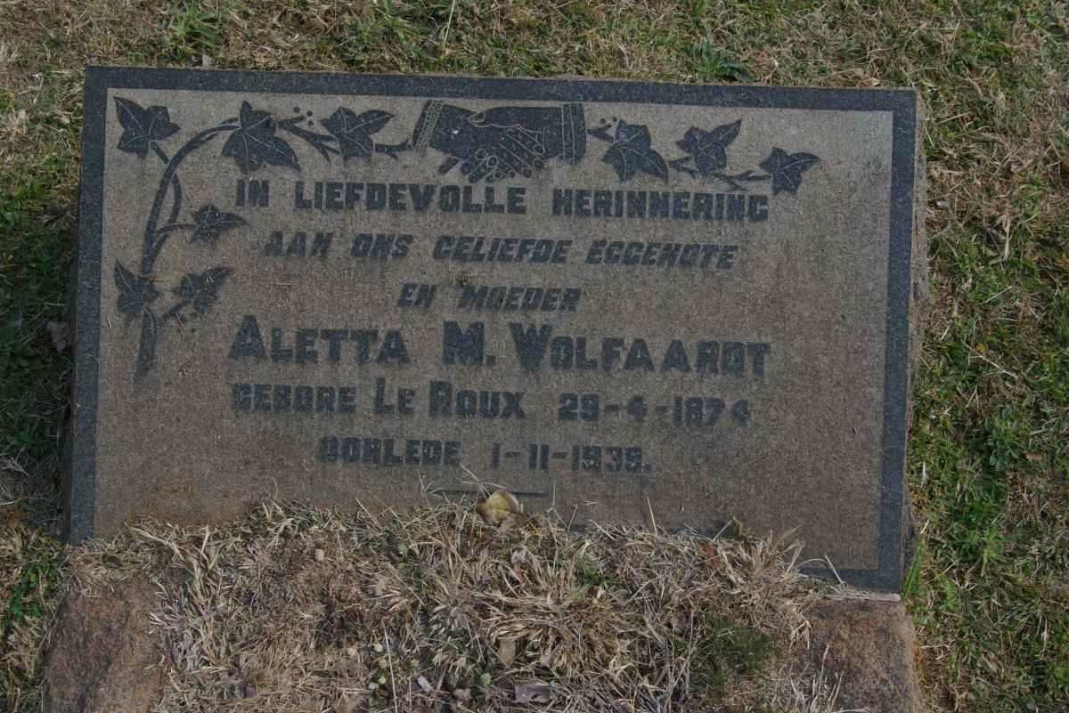 WOLVAARDT Aletta nee  LE ROUX 1874-1938