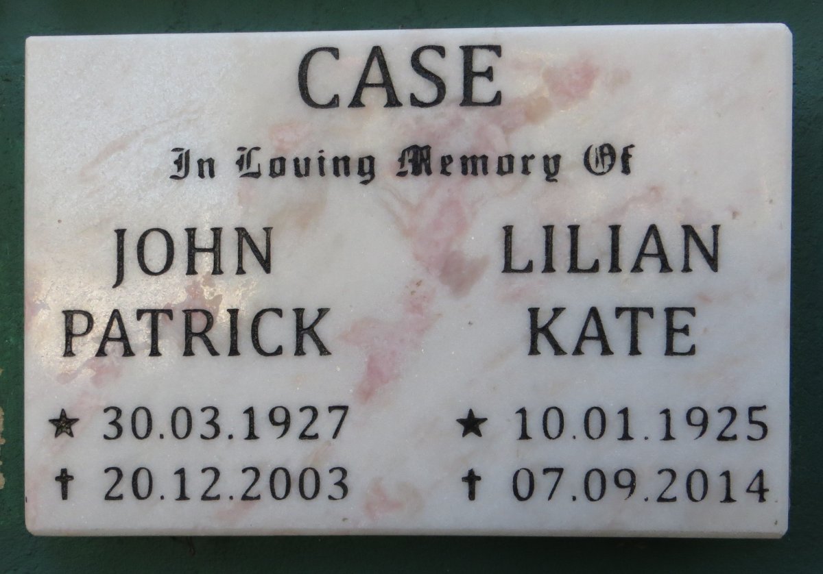 CASE John Patrick 1927-2003 &amp; Lilian Kate 1925-2014