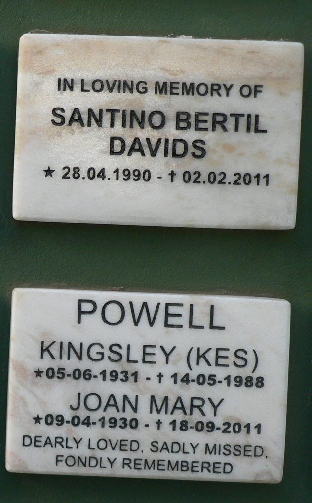 DAVIDS Santina Bertil 1990-2011 :: POWELL Kingsley 1931-1988 &amp; Joan Mary 1930-2011