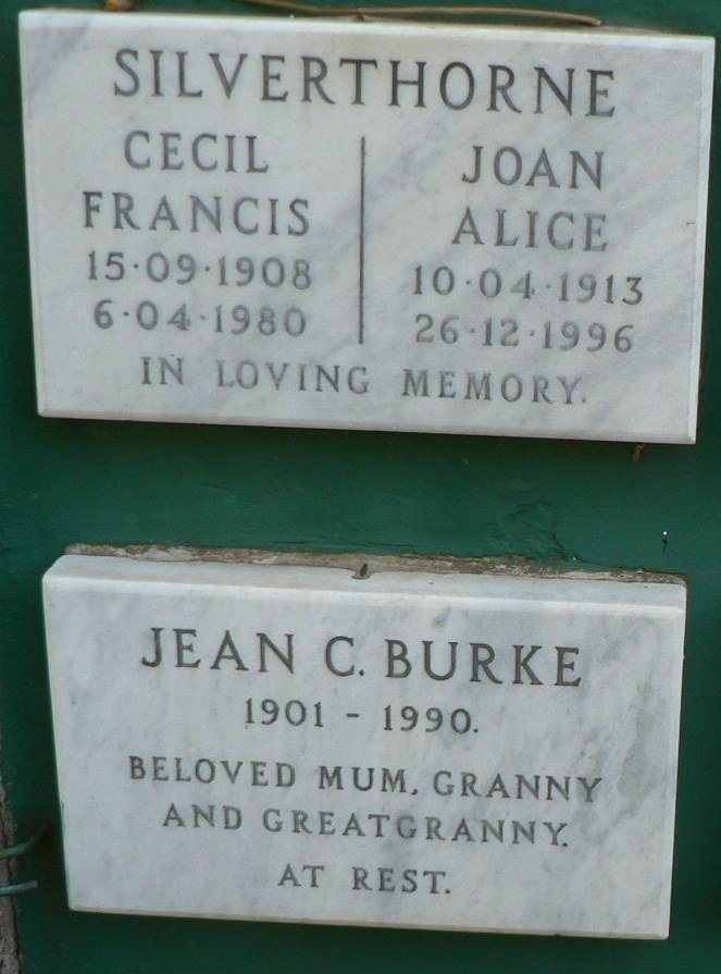 SILVERTHORNE Cecil Francis 1908-1980 &amp; Joan Alice 1913-1996 :: BURKE Jean C. 1901-1990