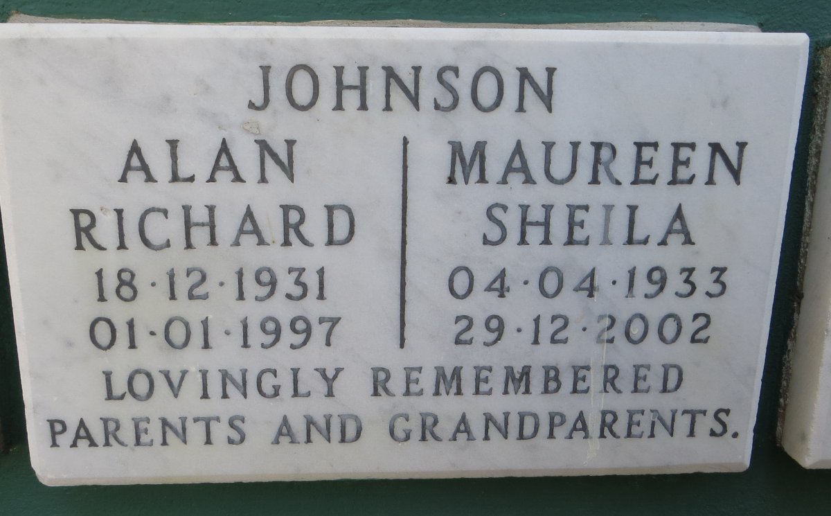 JOHSON Alan Richard 1931-1997 &amp; Maureen Sheila 1933-2002