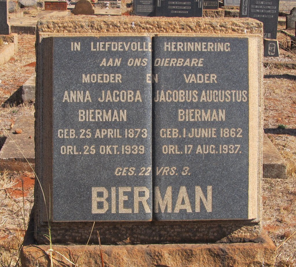 BIERMAN Jacobus Augustus 1862-1937 &amp; Anna Jacoba 1873-1939