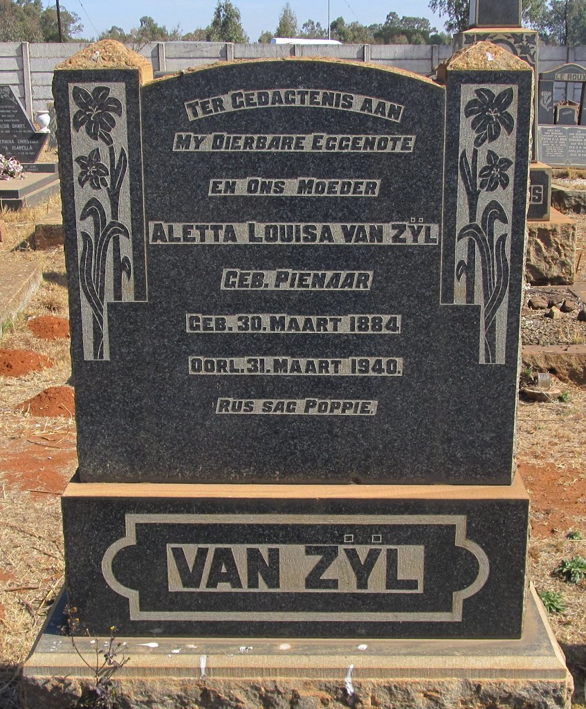 ZYL Aletta Louisa, van nee PIENAAR 1884-1940