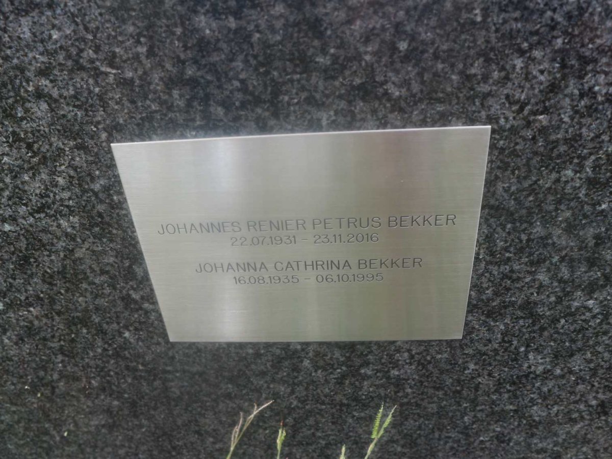 BEKKER Johannes Renier Petrus 1931-2016 &amp; Johanna Cathrina 1935-1995