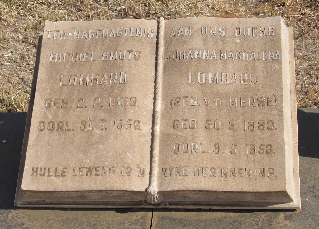LOMBARD Michiel Smuts 1883-1956 &amp; Johanna Magdalena V.D. MERWE 1883-1953