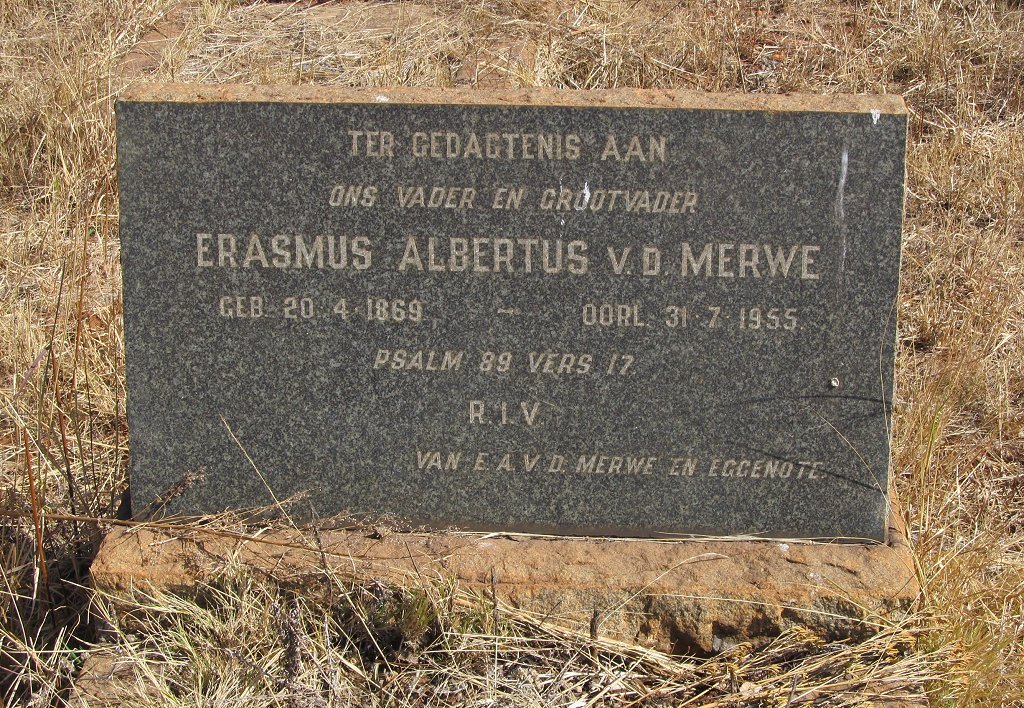 MERWE Erasmus Albertus, v.d. 1869-1955