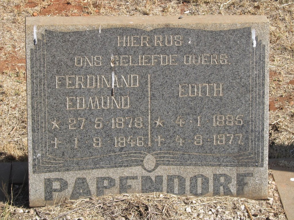 PAPENDORF Ferdinand Edmund 1878-1948 &amp; Edith 1885-1977