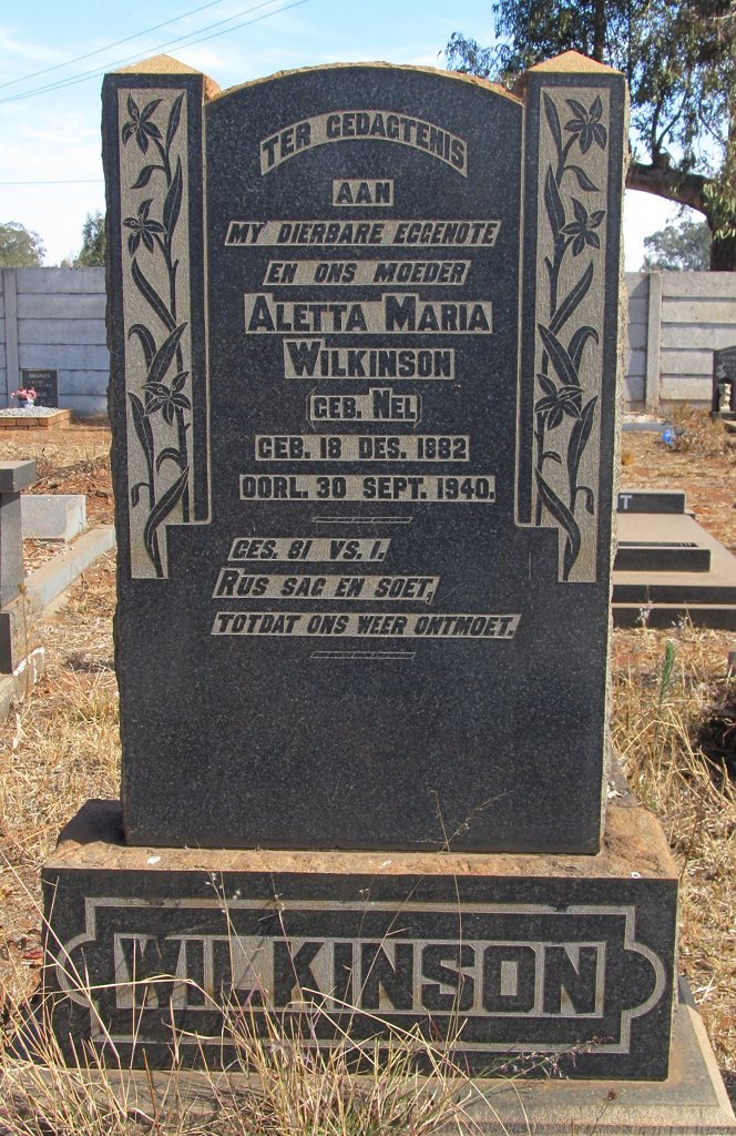 WILKINSON Aletta Maria nee NEL 1882-1940
