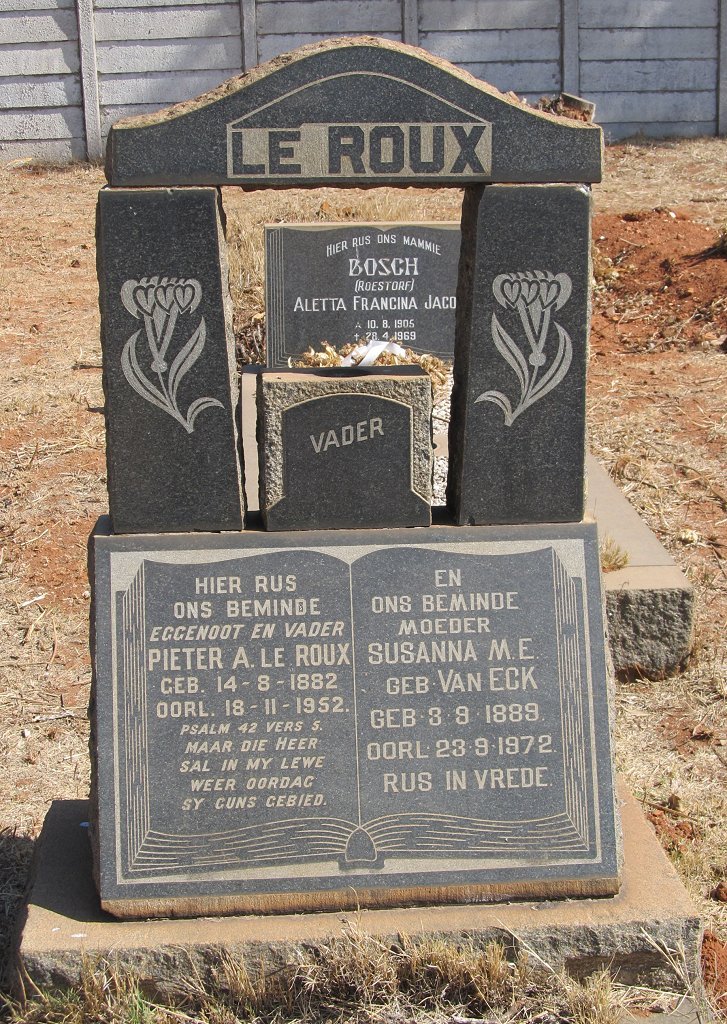 ROUX Pieter A., le 1882-1952 &amp; Susanna M.E. VAN ECK 1889-1972