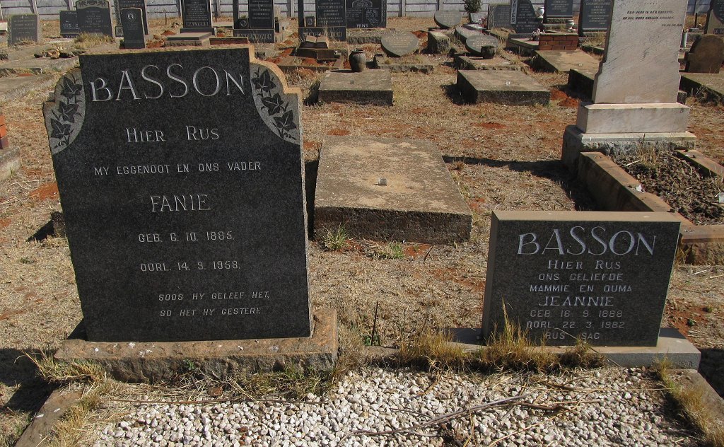 BASSON Fanie 1885-1968 &amp; Jeannie 1888-1982