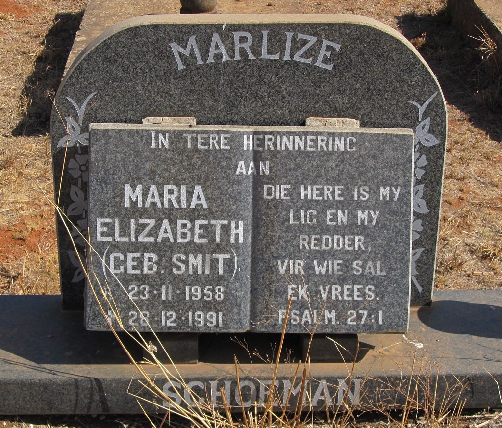 SCHOEMAN Maria Elizabeth nee SMIT 1958-1991