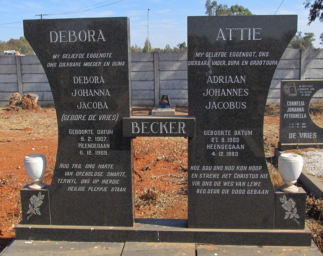 BECKER Adriaan Johannes Jacobus 1903-1983 &amp; Debora Johanna Jacoba DE VRIES 1907-1969