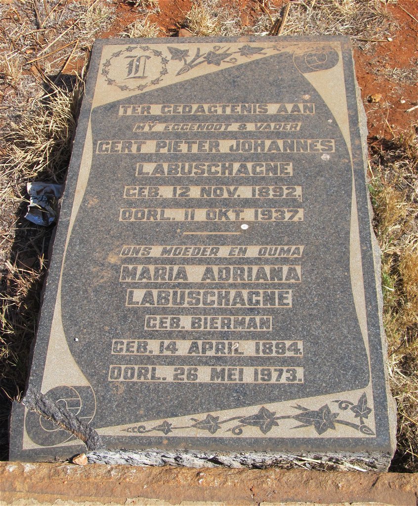 LABUSCHAGNE Gert Pieter Johannes 1892-1937 &amp; Maria Adriana BIERMAN 1894-1973