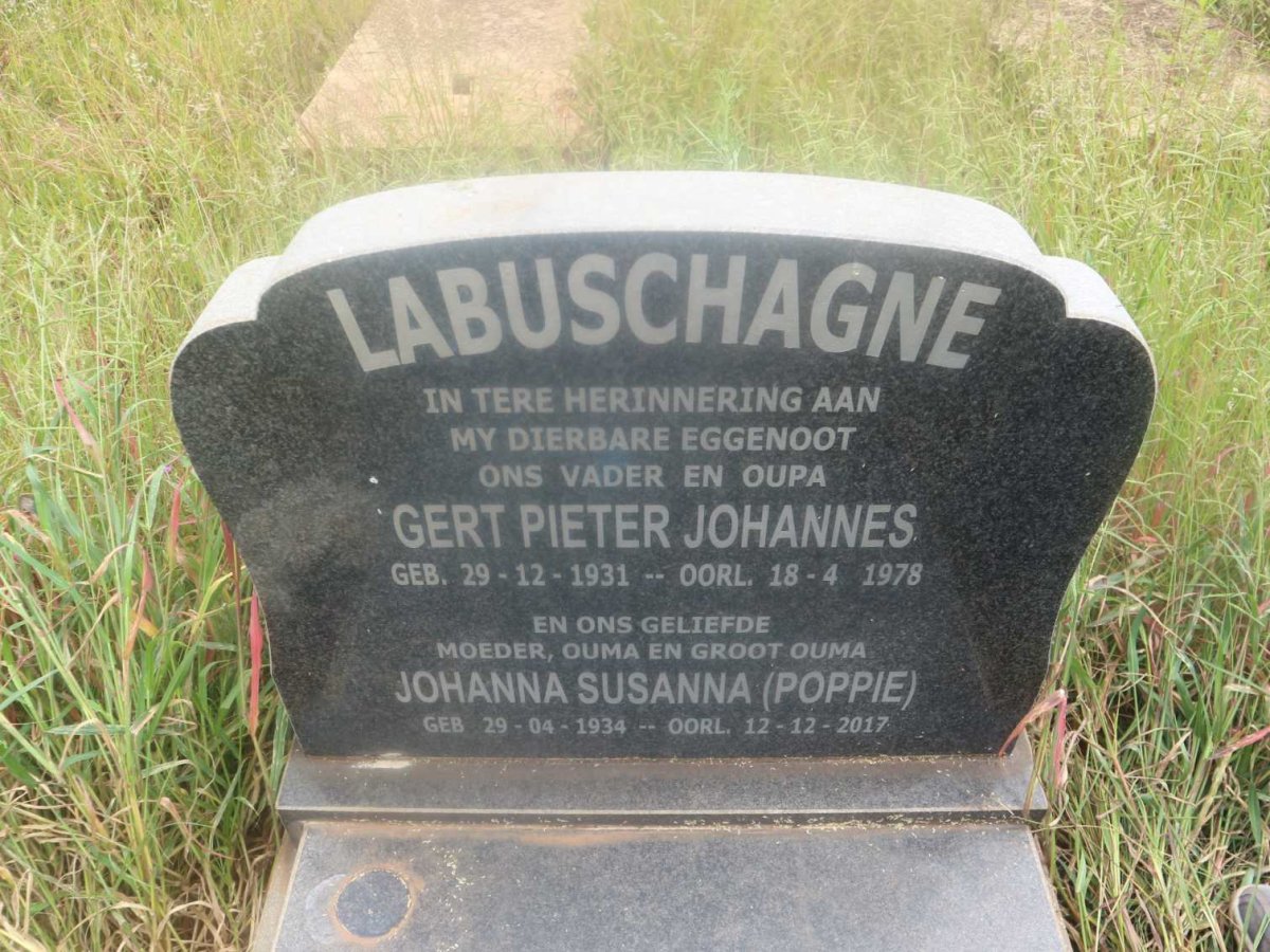 LABUSCHAGNE Gert Pieter Johannes 1931-1978 &amp; Johanna Susanna 1934-2017