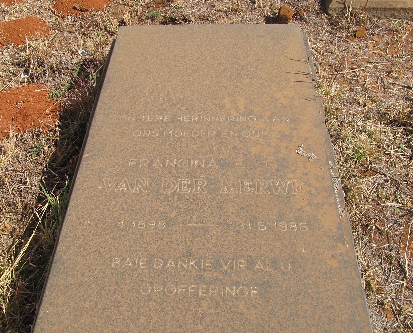 MERWE Francina E.G., van der 1898-1985