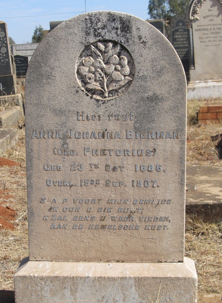 BIERMAN Anna Johanna nee PRETORIUS 1886-1907