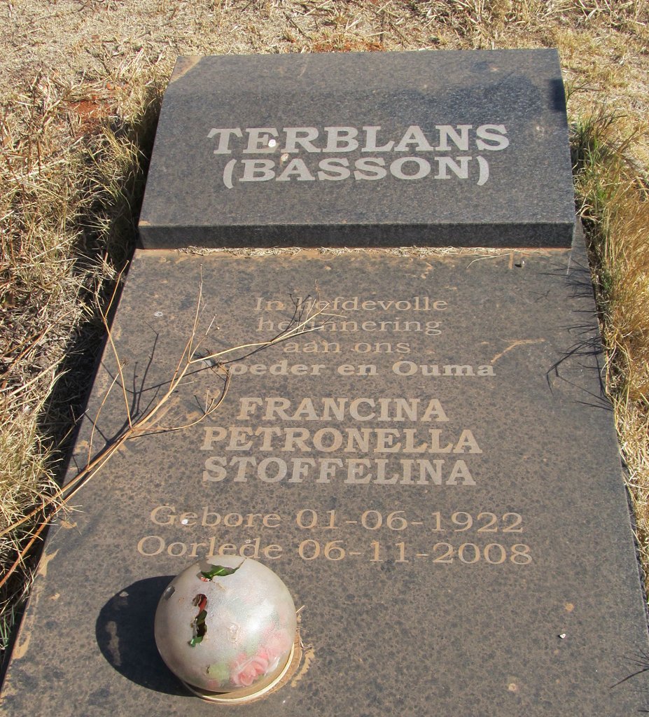 TERBLANS Francina Petronella Stoffelina nee BASSON 1922-2008
