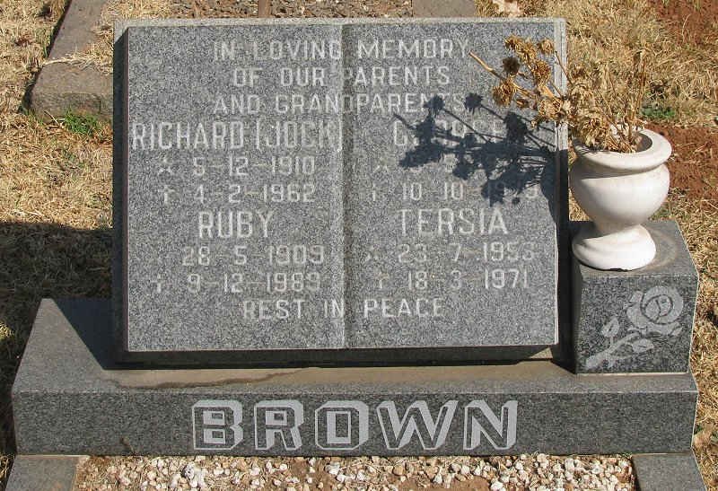 BROWN Richard 1910-1962 &amp; Ruby 1909-1989 :: BROWN George &amp; Tersia 1953-1971
