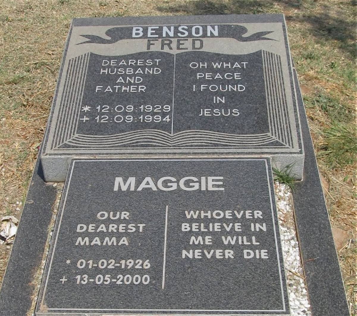 BENSON Fred 1929-1994 &amp; Maggie 1926-2000