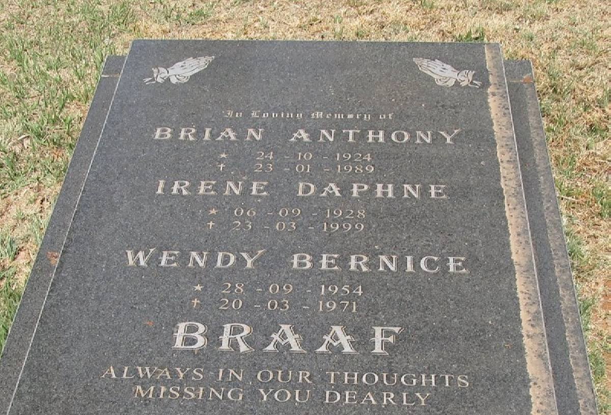 BRAAF Brian Anthony 1924-1989 &amp; Irene Daphne 1928-1999 :: BRAAF Wendy Bernice 1954-1971