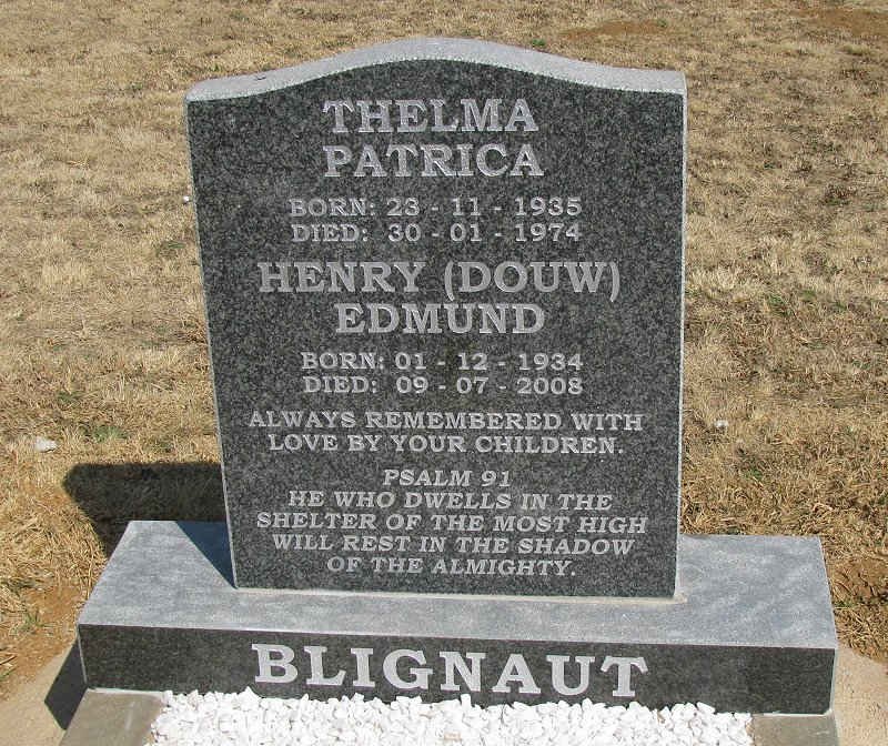BLIGNAUT Henry  Edmund 1934-2008 &amp; Thelma Patrica 1935-1974