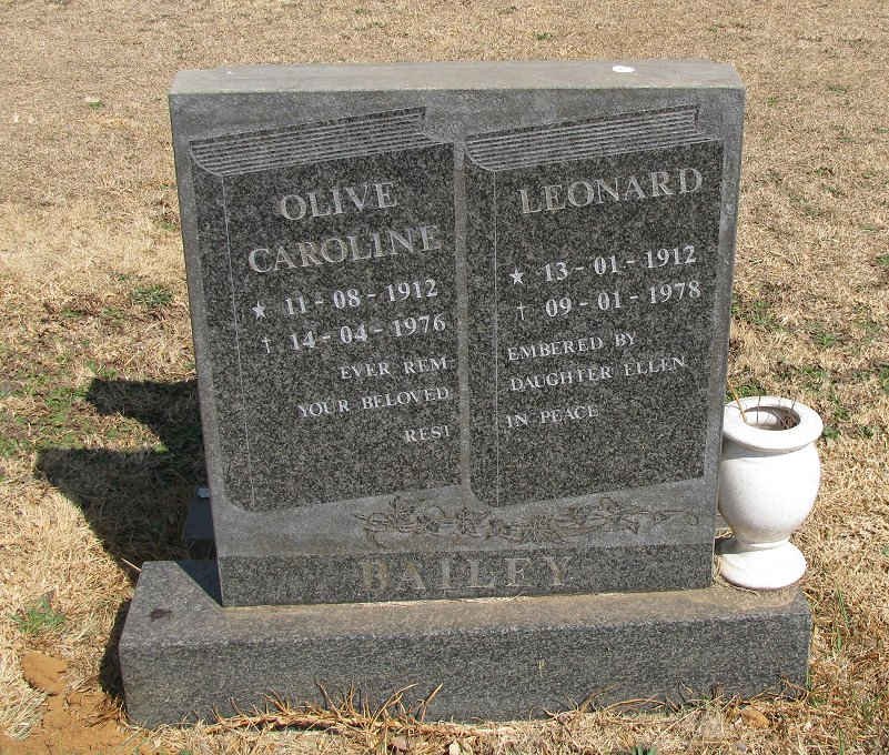 BAILEY Leonard 1912-1978 &amp; Olive Caroline 1912-1976 
