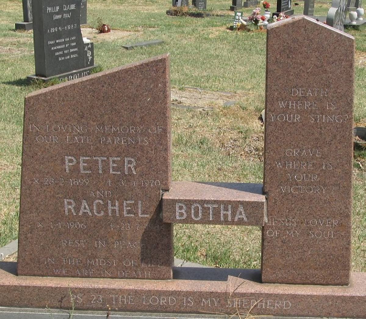 BOTHA Peter 1899-1970 &amp; Rachel 1906-1984