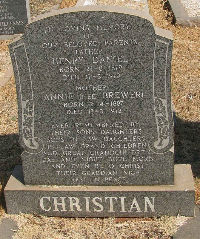 CHRISTIAN Henry Daniel 1879-1970 &amp; Annie BREWER 1887-1972