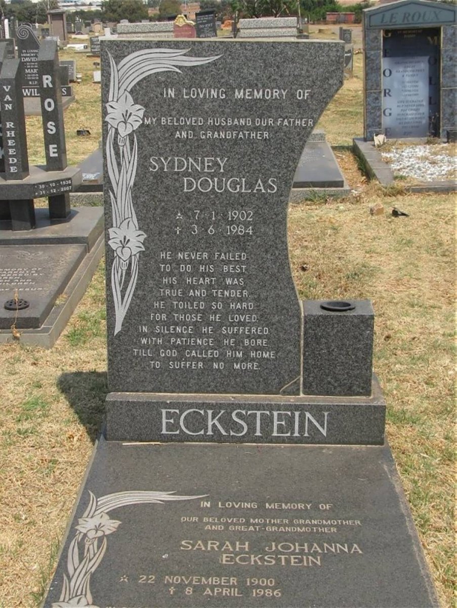 ECKSTEIN Sydney Douglas 1902-1984 &amp; Sarah Johanna 1900-1986