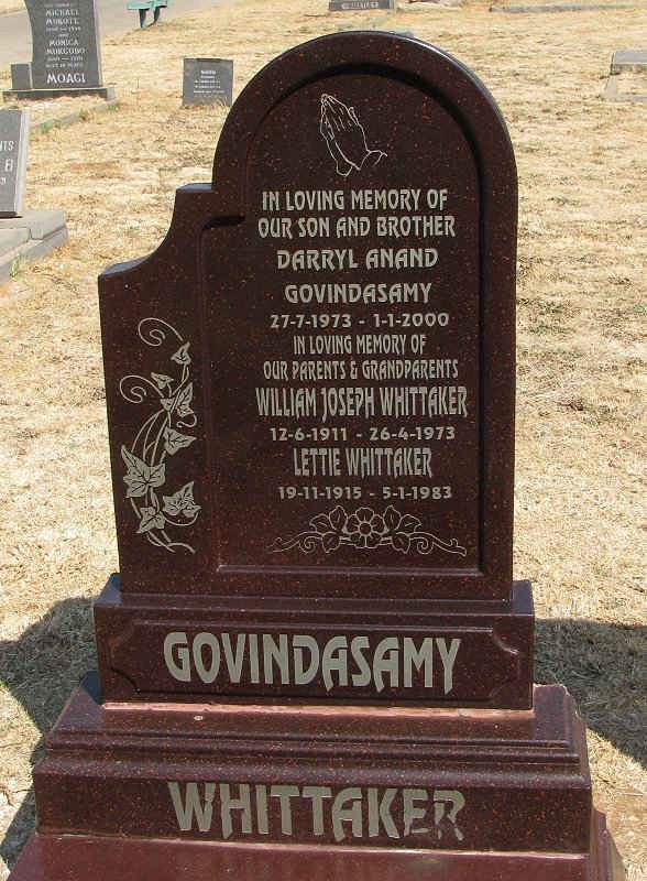 GOVINDASAMY Darryl Anand 1973-2000 :: WHITTAKER William Joseph 1911-1973 &amp; Lettie 1915-1983