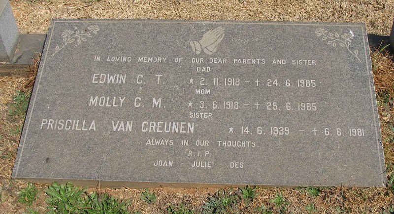 GREUNEN Edwin C.T., van 1918-1985 &amp; Molly C.M. 1918-1985 :: VAN GREUNEN Priscilla 1939-1981