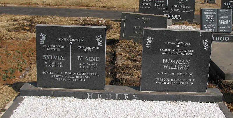 HEDLEY Norman William 1928-2003 &amp; Sylvia 1931-1959 :: HEDLEY Elaine 1962-1962