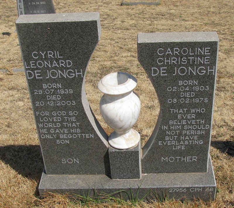 JONGH Cyril Leonard, de 1939-2003 :: DE JONGH Caroline Christine 1903-1975