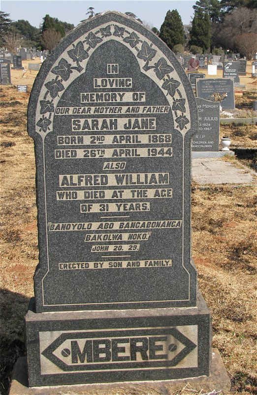 MBERE Alfred William &amp; Sarah Jane 1868-1944