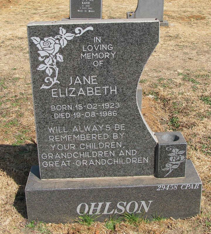 OHLSON Jane Elizabeth 1923-1986