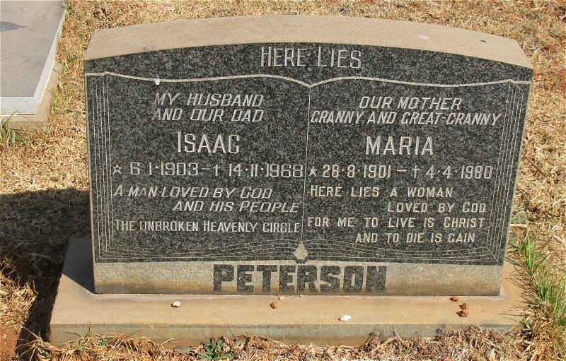 PETERSON Isaac 1903-1968 &amp; Maria 1901-1980