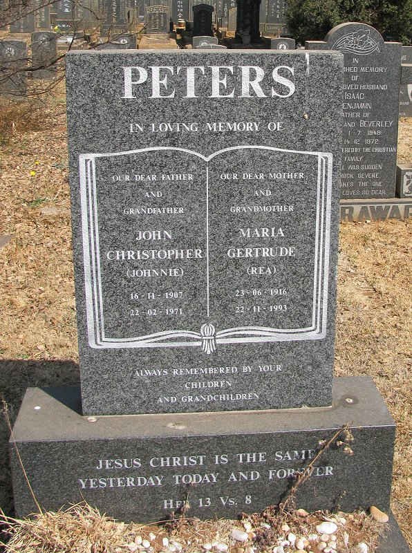 PETERS John Christopher Johnny 1907-1971 &amp; Maria Gertrude Rea 1916-1993