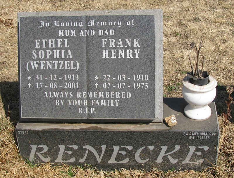 RENECKE Frank Henry 1910-1973 &amp; Ethel Sophia WENTZEL 1913-2001