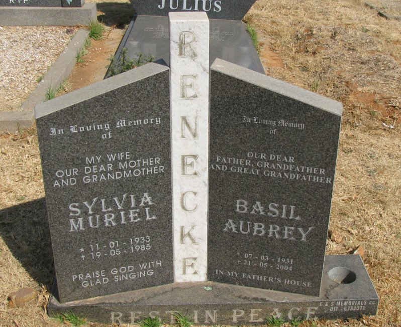RENECKE Basil Aubrey 1931-2004 &amp; Sylvia Muriel 1933-1985