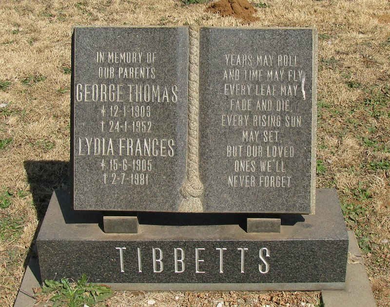 TIBBETTS George Thomas 1903-1952 &amp; Lydia Frances 1905-1981