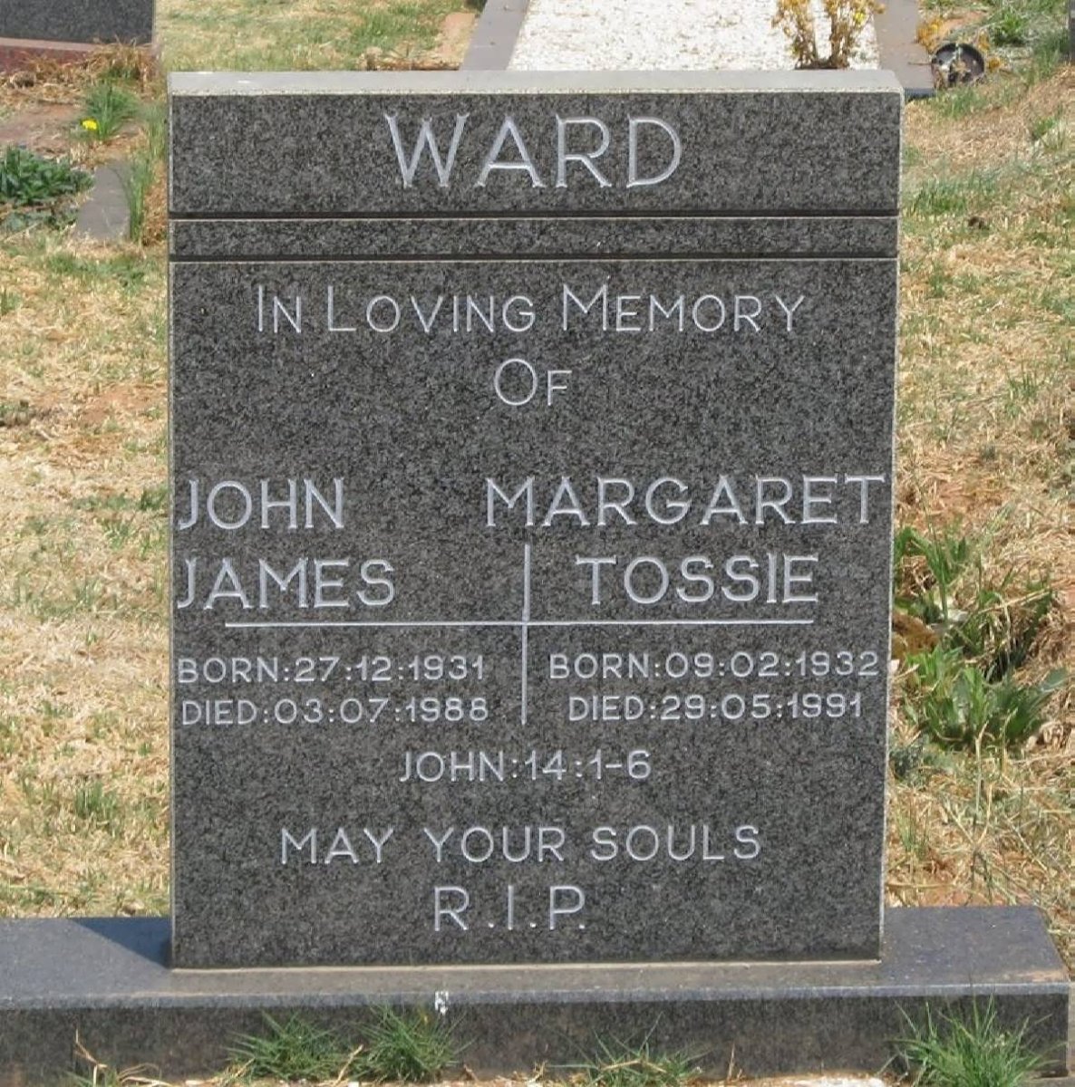 WARD John James 1931-1988 &amp; Margaret Tossie 1932-1991