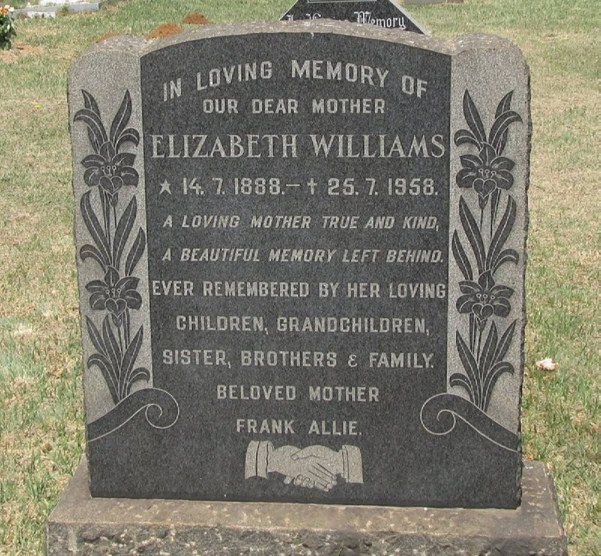 WILLIAMS Elizabeth 1888-1958