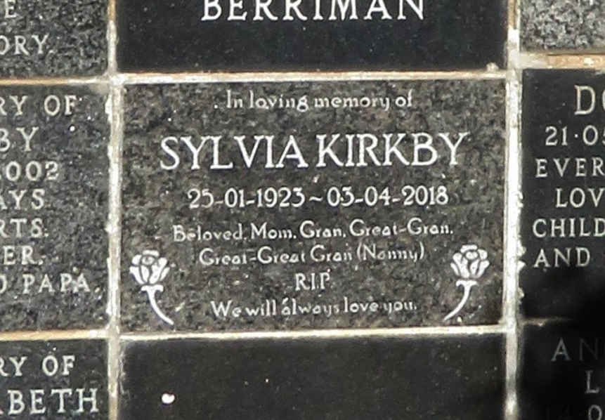 KIRKBY Sylvia 1923-2018