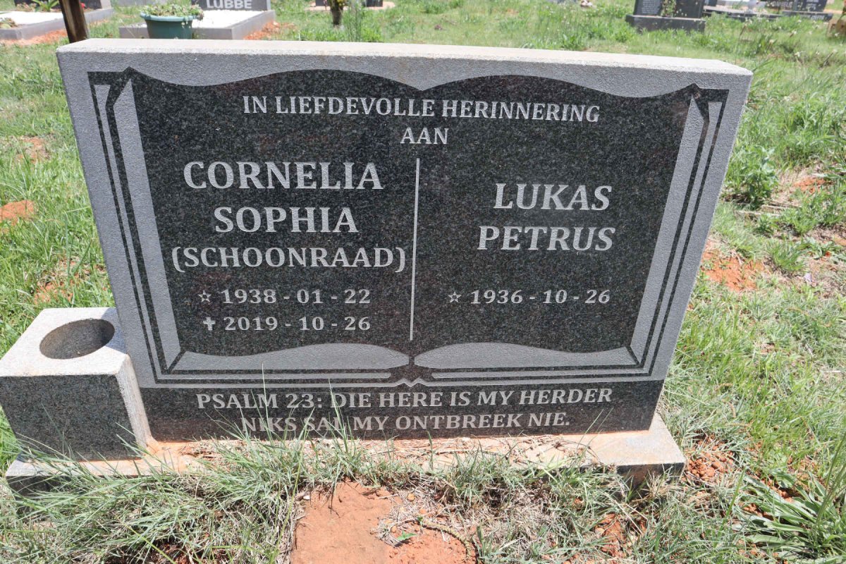 ? Lukas Petrus 1936- & Cornelia Sophia SCHOONRAAD 1938-2019