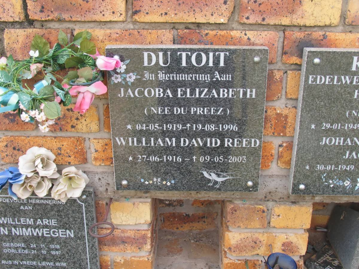 TOIT William David Reed, du 1916-2003 &amp; Jacoba Elizabeth DU PREEZ 1919-1996